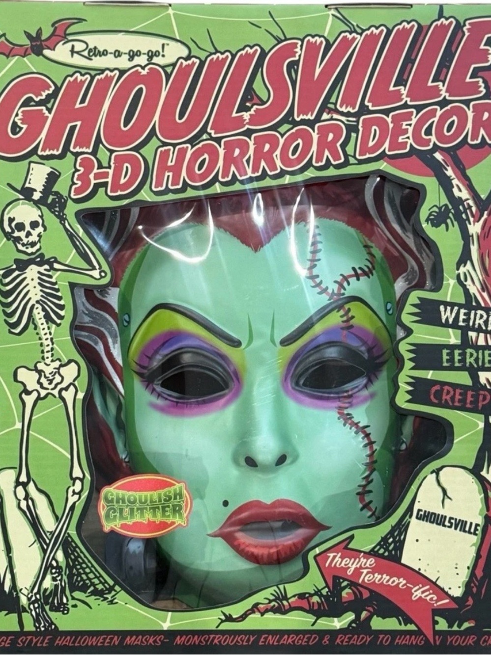 Green Glitter 3-D Horror Mask - Ghoulish Glitter SOLD OUT toxic bride 19”